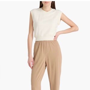 Eterne Cream Sleeveless Ribbed Crewneck Sweatshirt Tank (S)